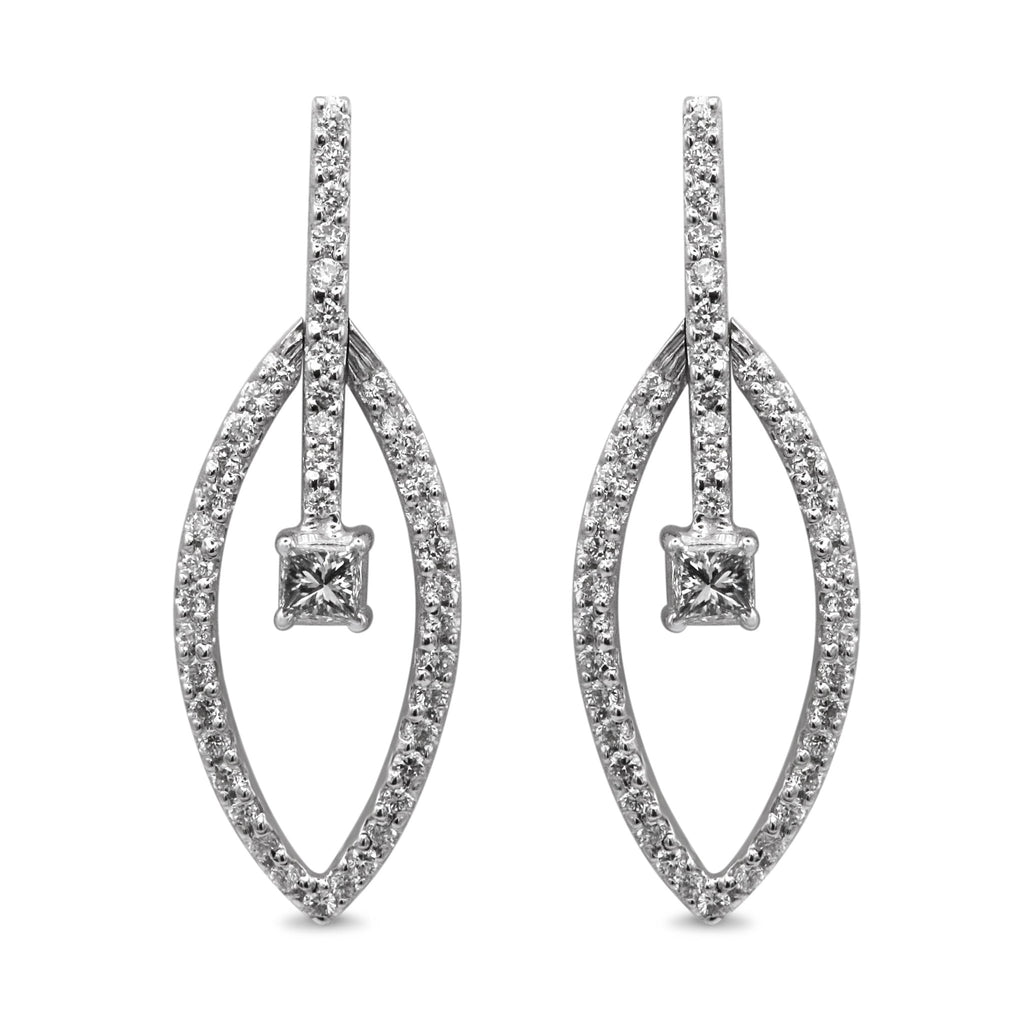 used Brilliant & Princess Cut Diamond Drop Earrings - 18ct White Gold