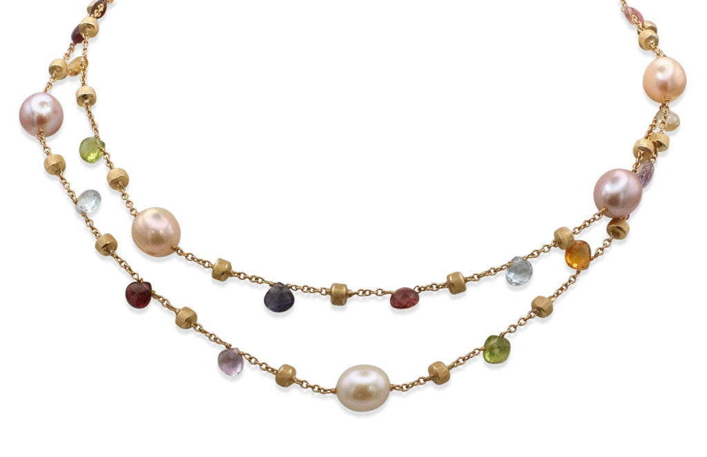 used Marco Bicego Multi Gem & Cultured Pearl Double Strand Necklace