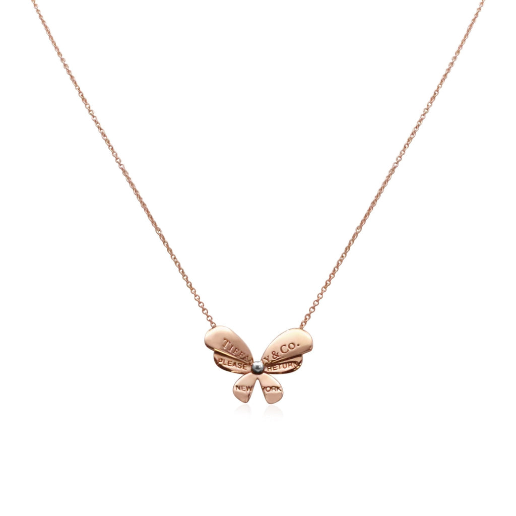 used Tiffany Butterfly Pendant Necklace - 18ct Rose Gold & Sterling Silver
