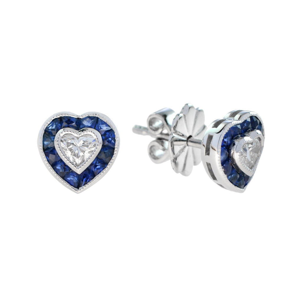 used 18ct White Gold Diamond & Sapphire Heart Stud Earrings