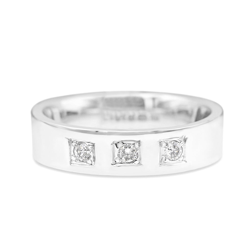 used Band Ring Set With 3 Diamonds - 18ct White Gold
