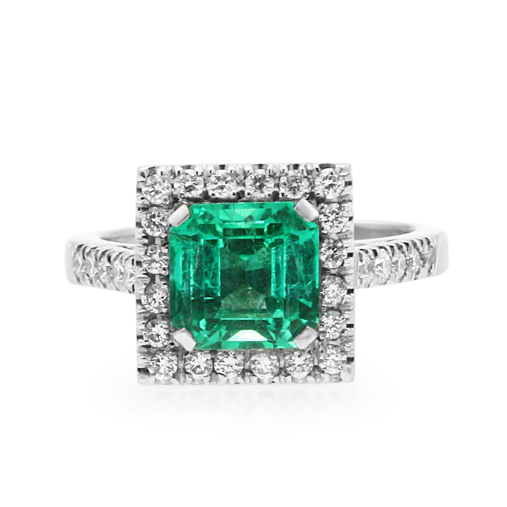 used Colombian Emerald & Diamond Platinum Ring
