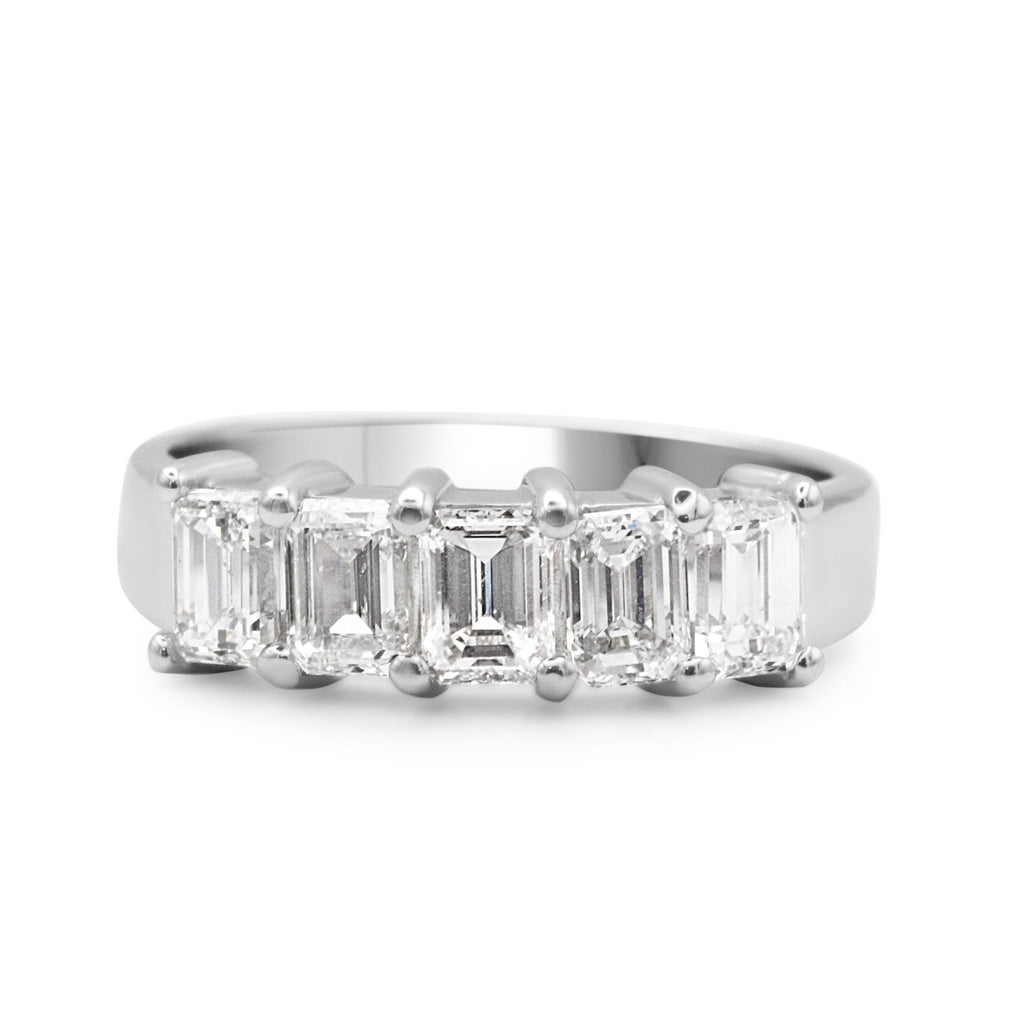 used Handmade Five Stone Emerald Cut Diamond Ring - Platinum
