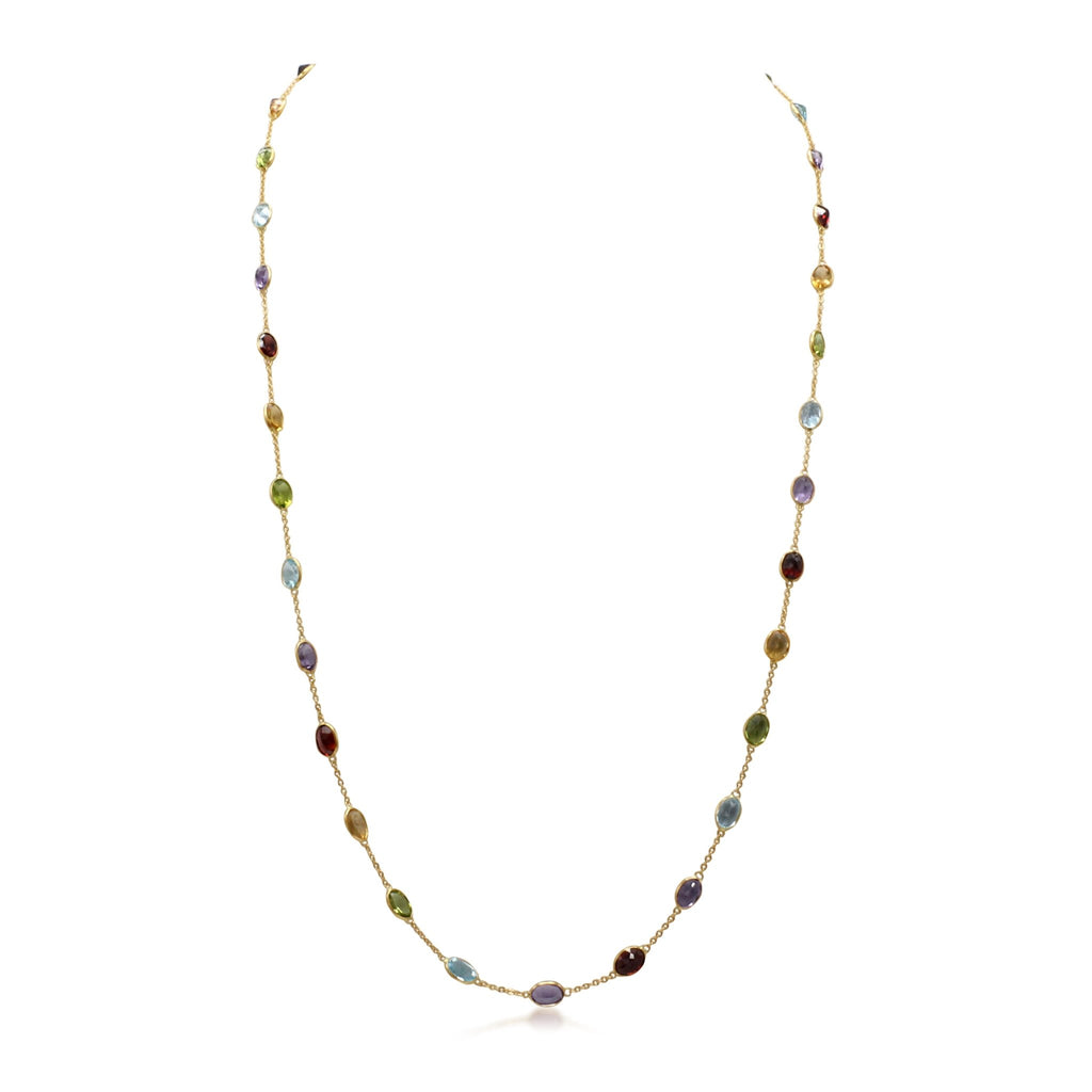 used Oval Faceted Multi Gem Necklace 25" - 18ct Yellow Gold