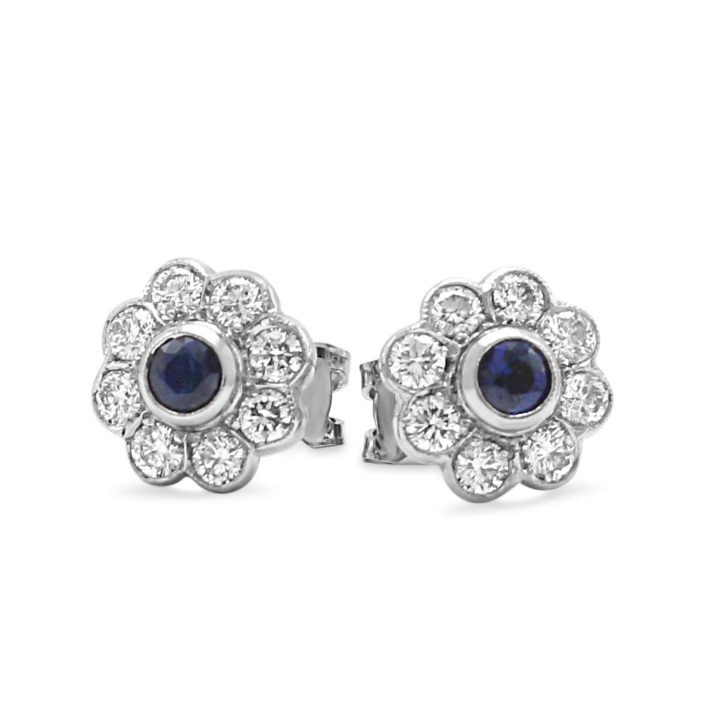 used Platinum Diamond & Sapphire Daisy Cluster Earrings