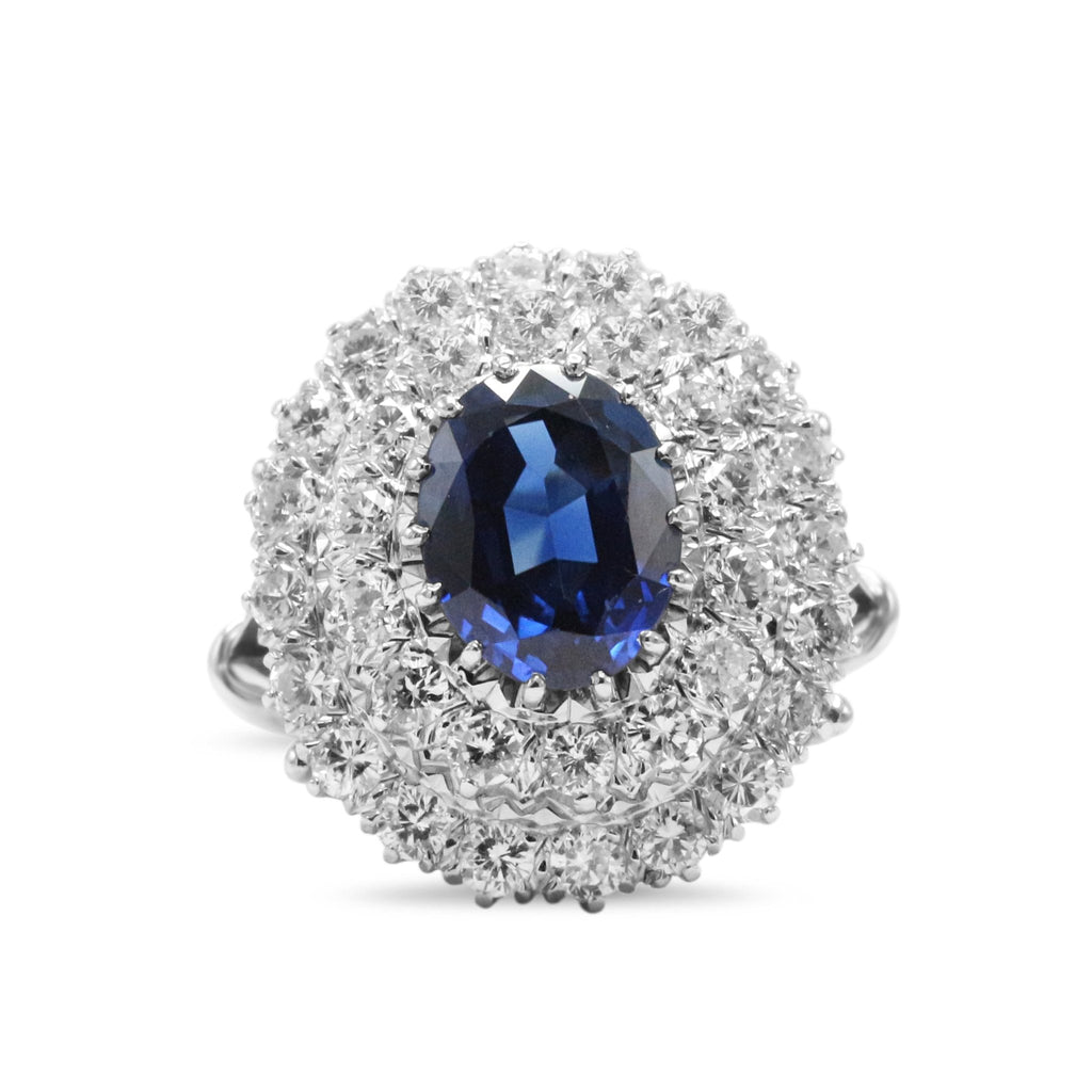used Sapphire & Diamond Three Tier Oval Cluster Ring - 18ct White Gold