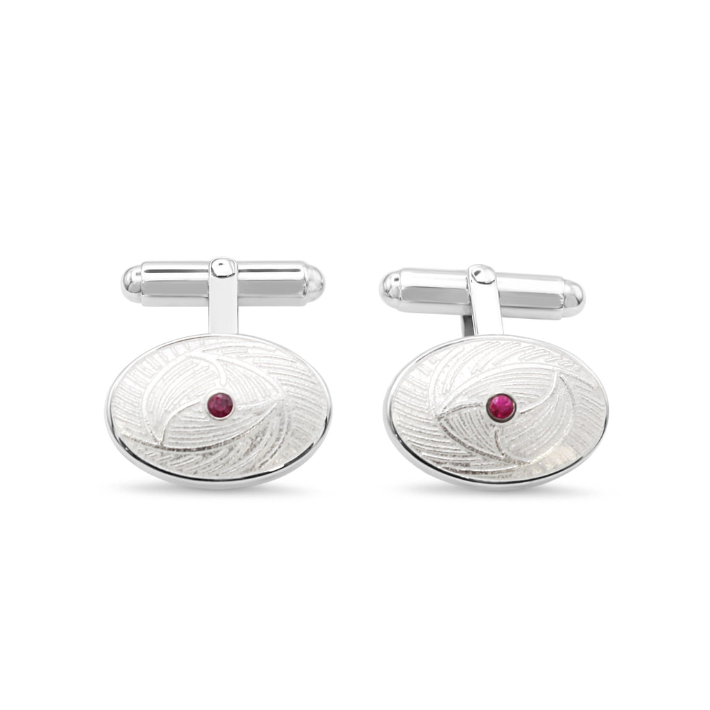 used T-bar White Oval Ruby Cufflinks - Sterling Silver