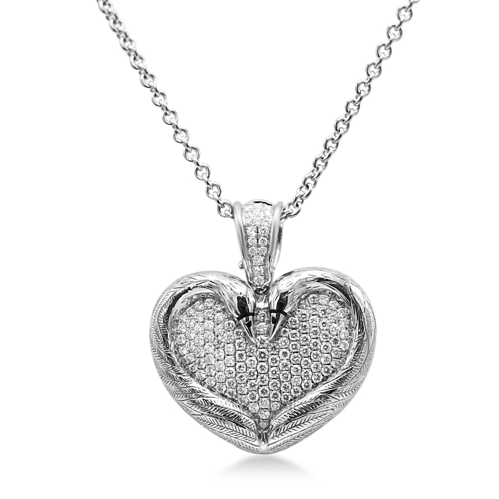 18Ct White Gold Diamond Swan Heart Art Pendant Necklace By Theo Fennell