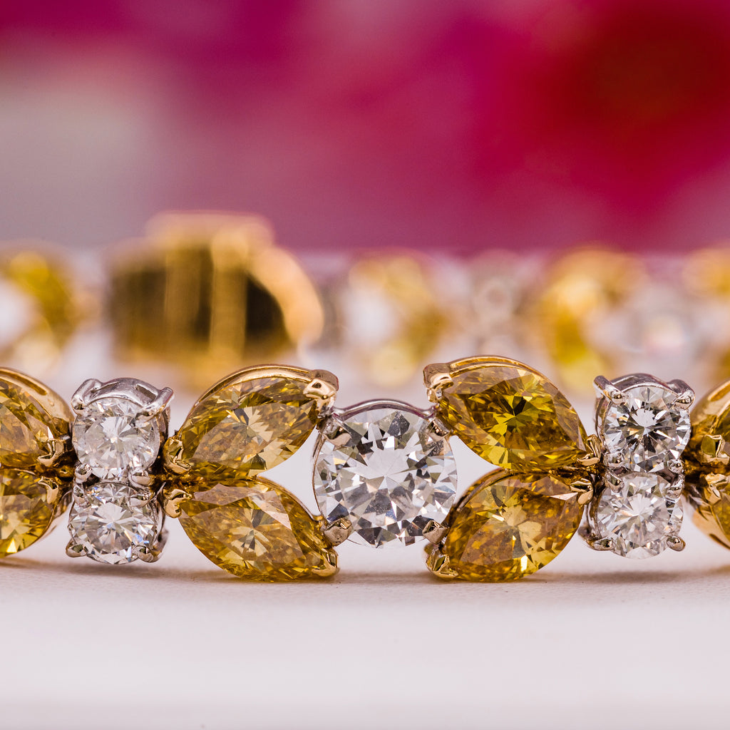 yellow marquis gemstone and diamond bracelet