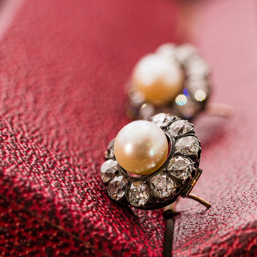 vintage pearl and diamond earrings