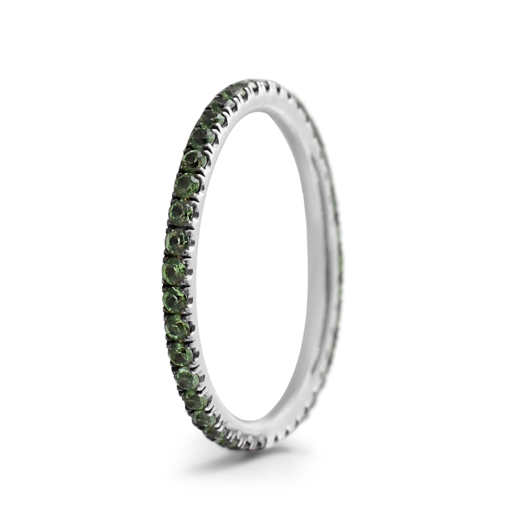used 1.5mm Peridot Full Eternity Band Ring - 18ct White Gold
