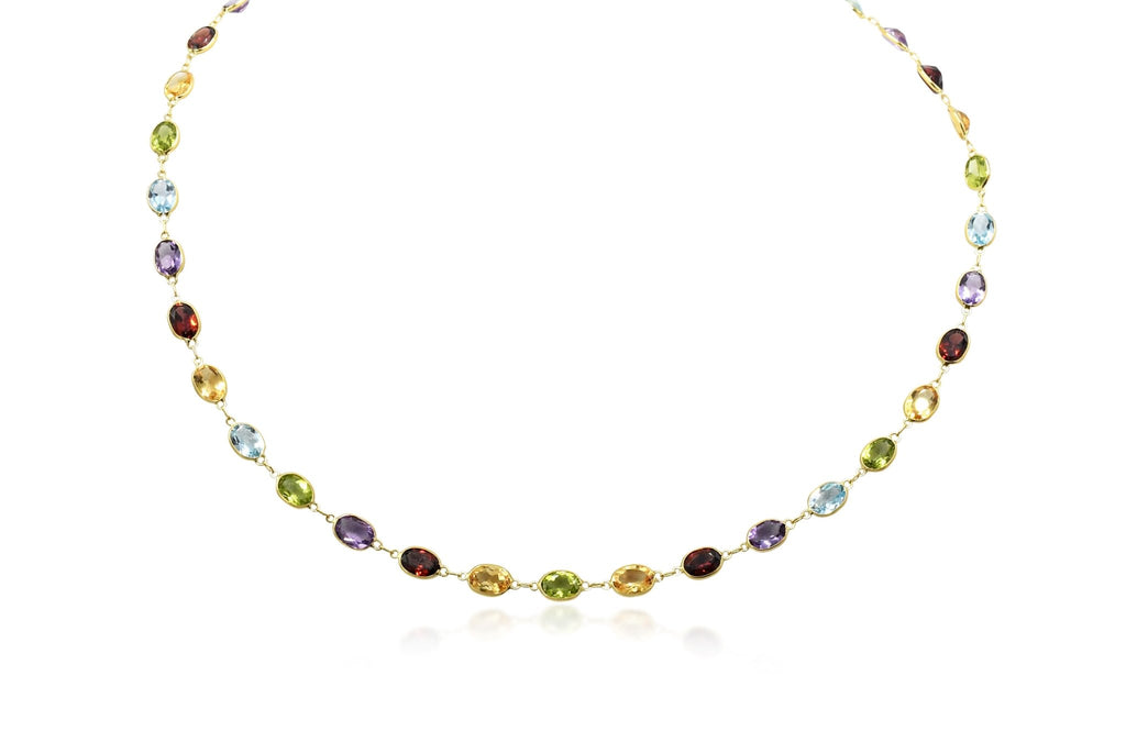 used 18" Oval Faceted Multi Gem Necklace - 18ct Yellow Gold