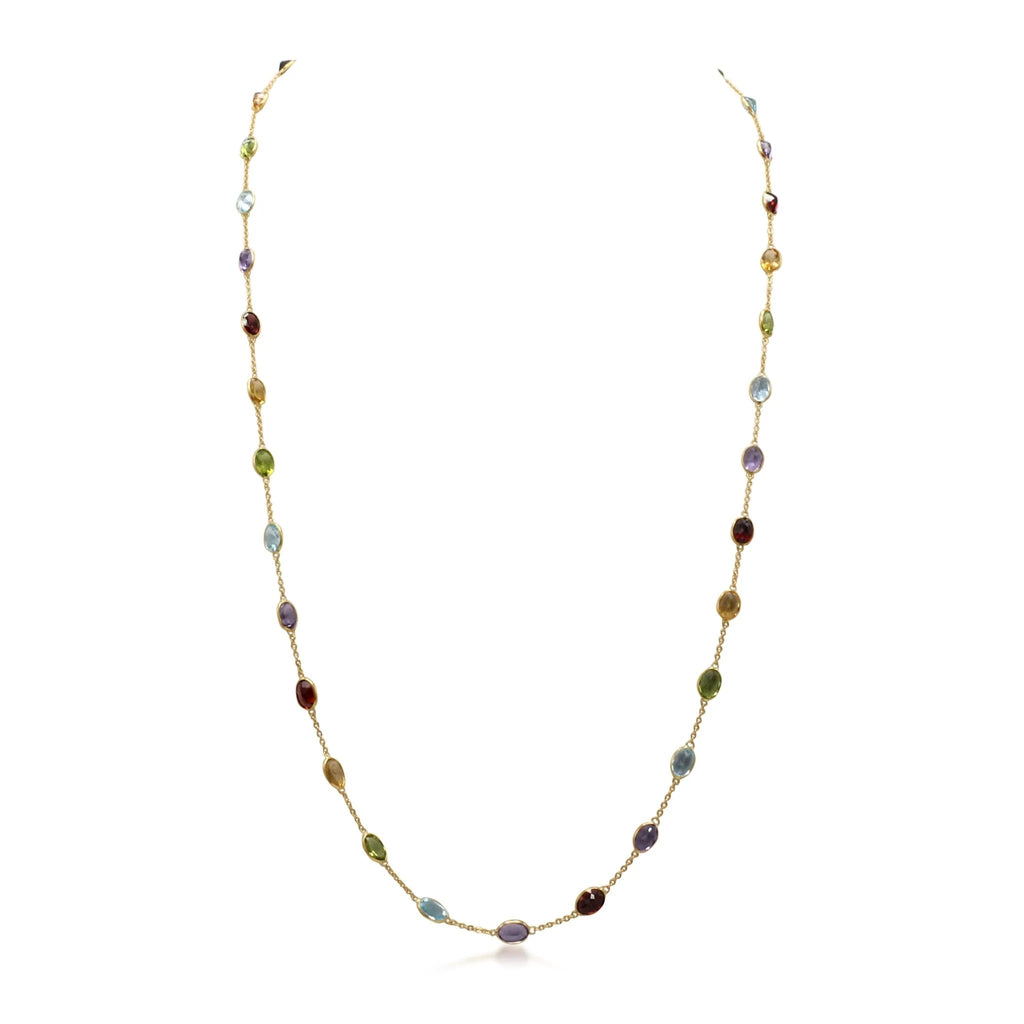 used 18" Oval Faceted Multi Gem Necklace - 18ct Yellow Gold