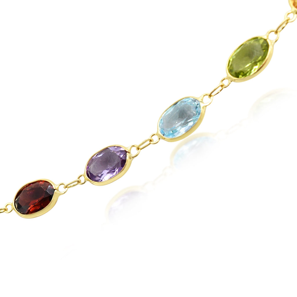 used 18" Oval Faceted Multi Gem Necklace - 18ct Yellow Gold