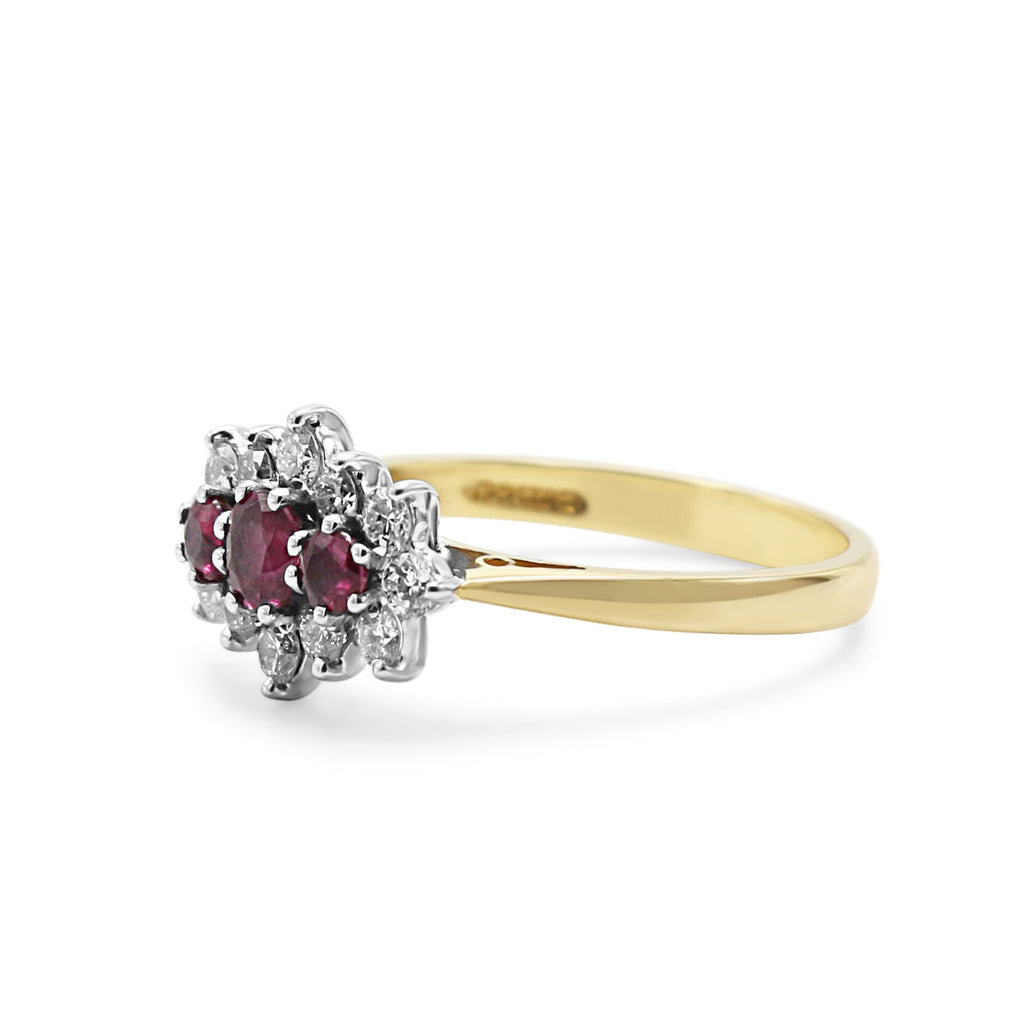 used 18ct Gold Brilliant Cut Diamond & Ruby Cluster Ring