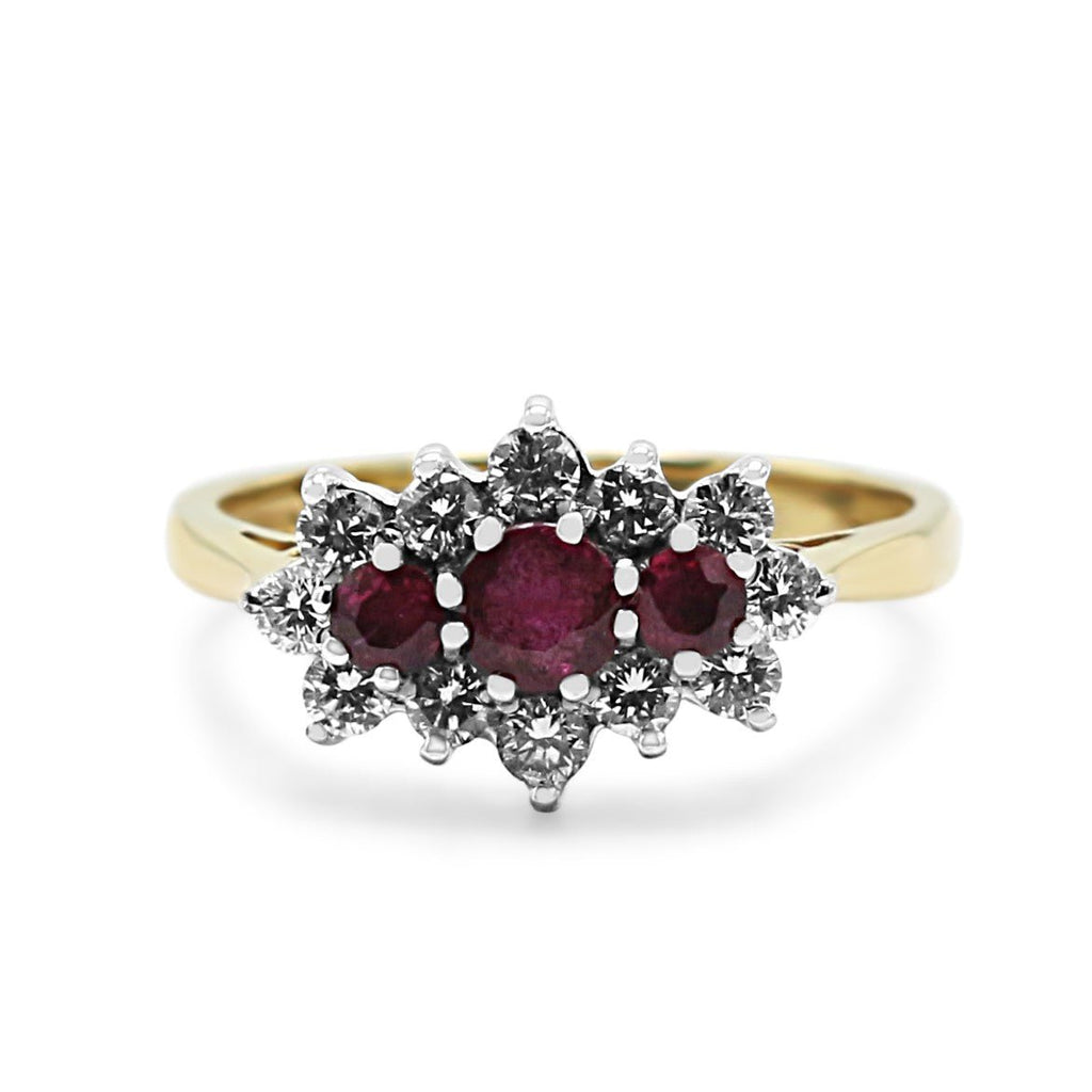 used 18ct Gold Brilliant Cut Diamond & Ruby Cluster Ring