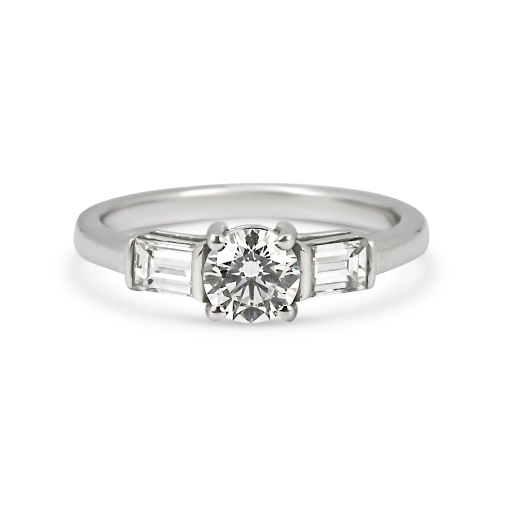 used 18ct White Gold 1.01ct Round Brilliant & Baguette Diamond Trilogy Ring