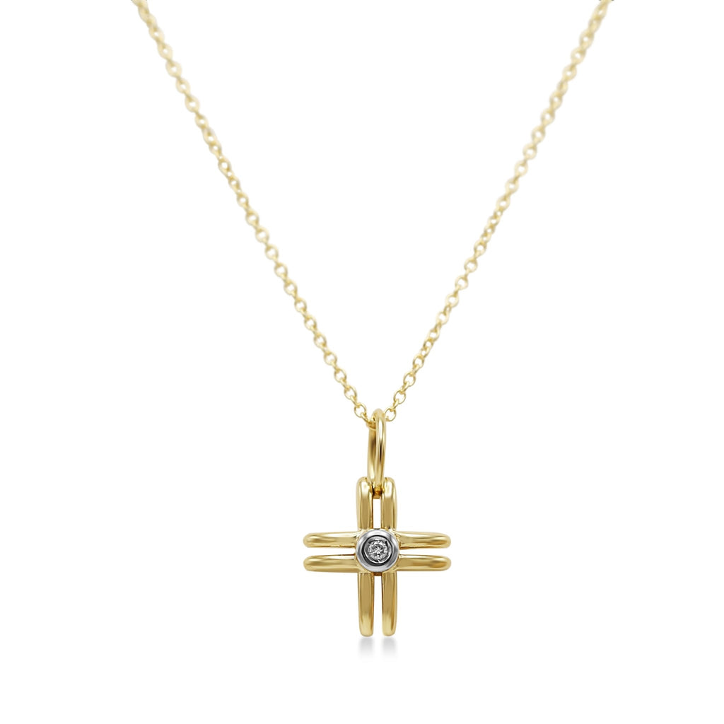 used 18ct Yellow Gold Diamond Cross Pendant on Chain