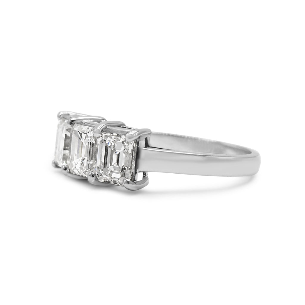 used 3 Stone Emerald Cut Diamond Ring - Platinum