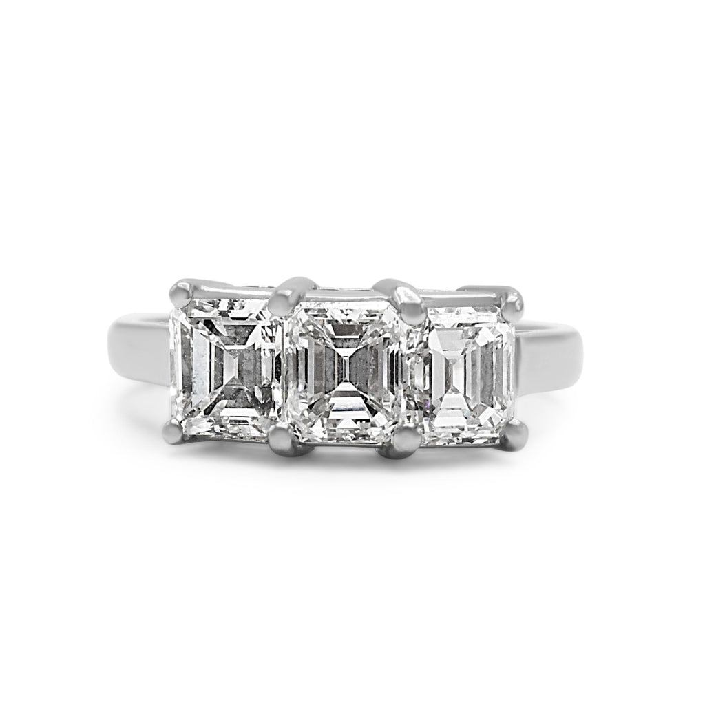 used 3 Stone Emerald Cut Diamond Ring - Platinum