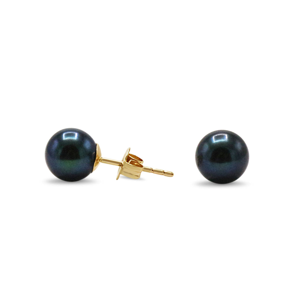 used 6.5-7mm Black Akoya Cultured Pearl Earstuds - 18ct Yellow Gold