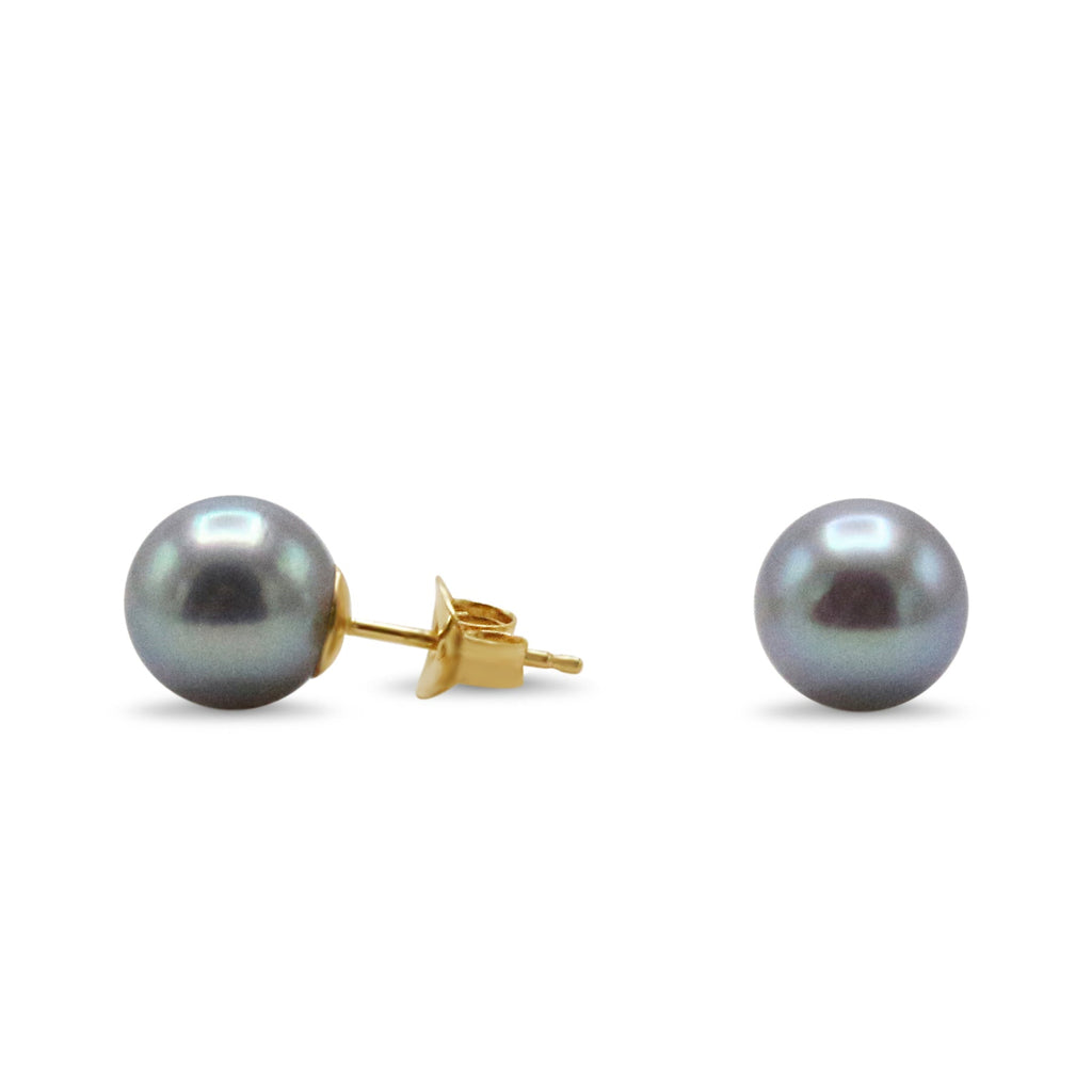 used 6.5-7mm Grey Akoya Cultured Pearl Earstuds - 18ct Yellow Gold