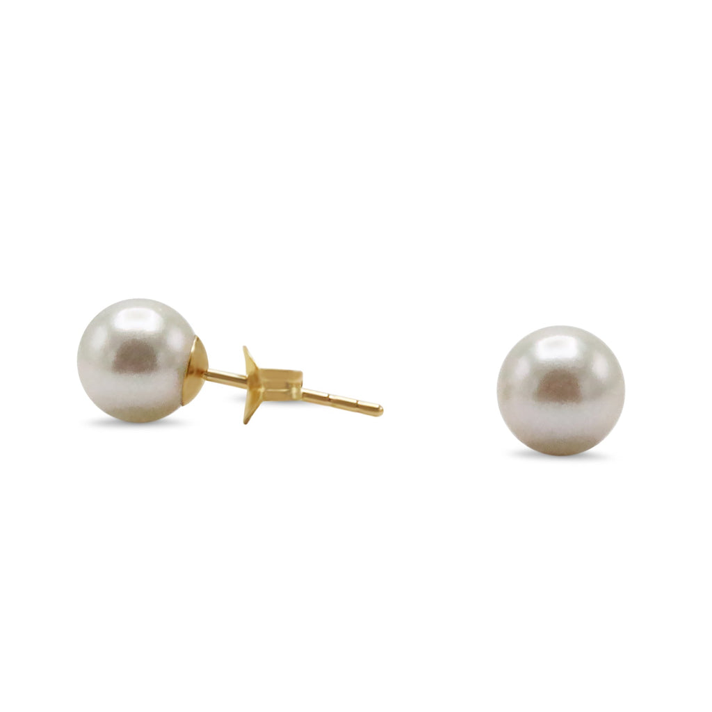 used 6.5-7mm White Akoya Cultured Pearl Earstuds - 18ct Yellow Gold