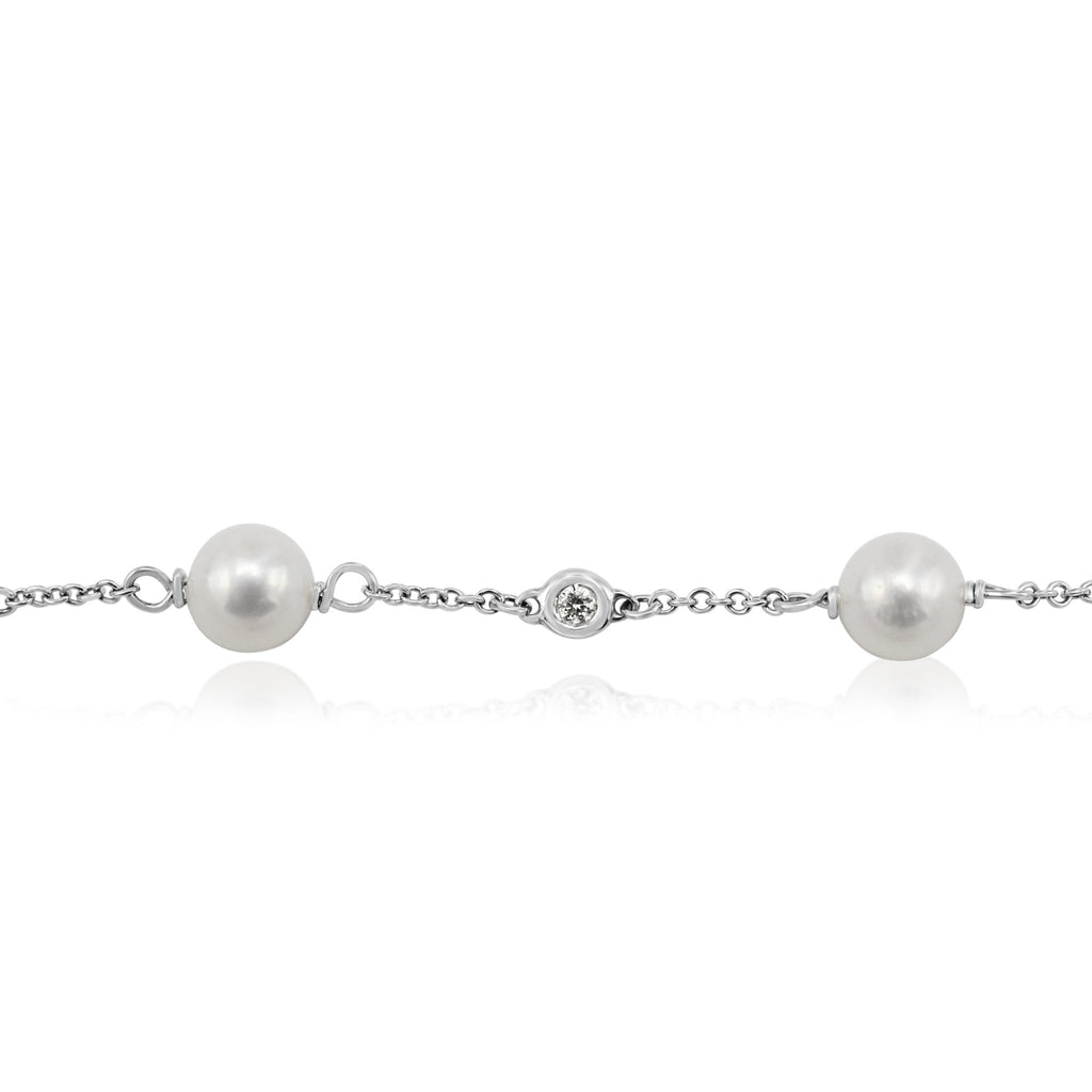 used 7" Freshwater Pearl & Diamond Bracelet - 18ct White Gold