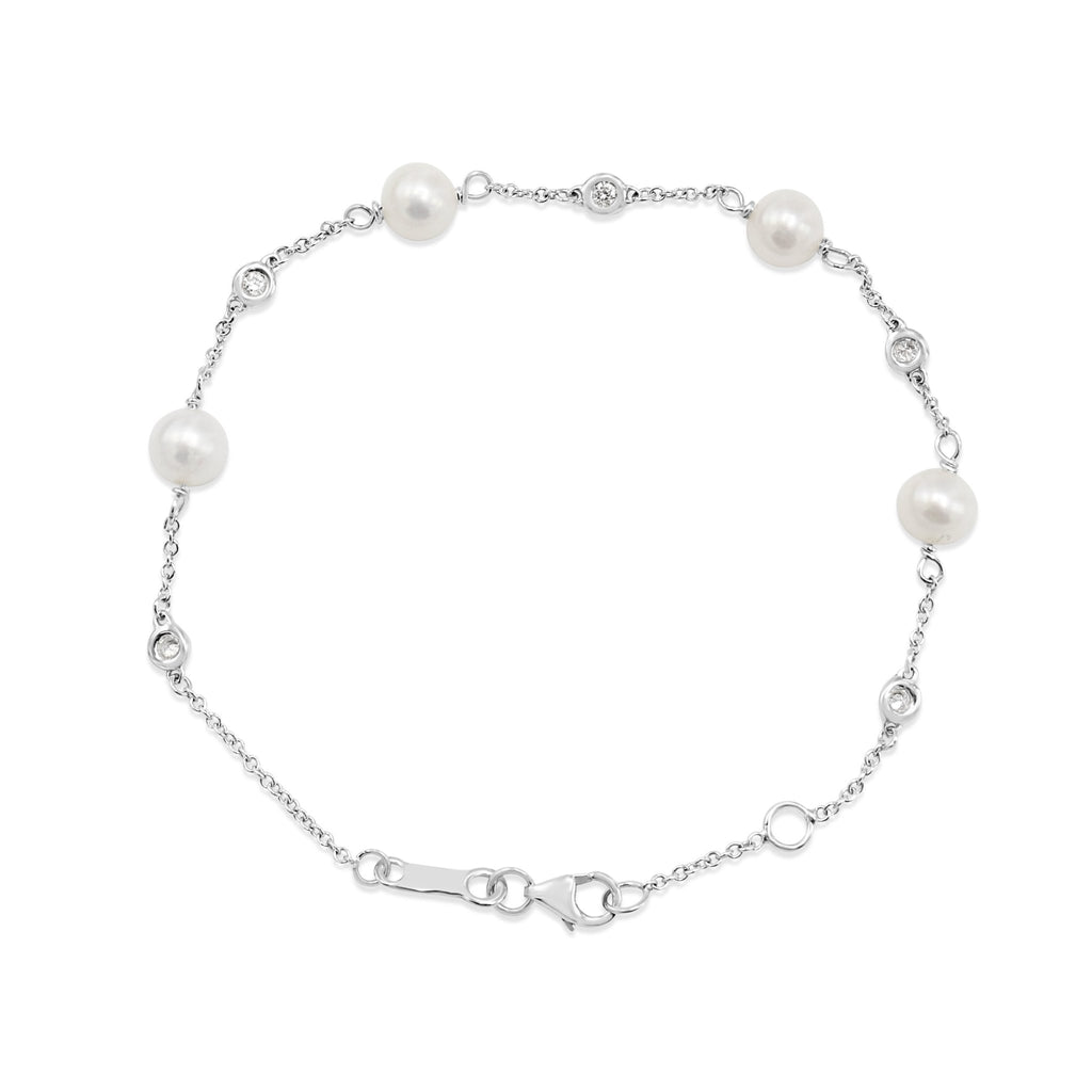 used 7" Freshwater Pearl & Diamond Bracelet - 18ct White Gold