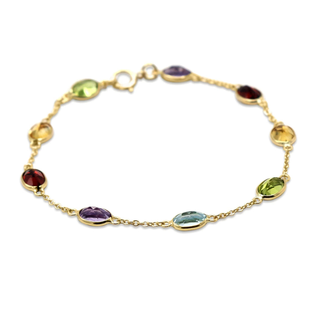 used 7" Nine Stone Oval Faceted Multi Gem Bracelet - 18ct Yellow Gold