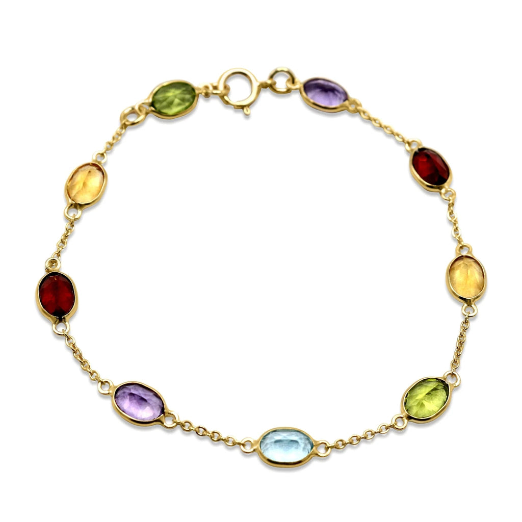 used 7" Nine Stone Oval Faceted Multi Gem Bracelet - 18ct Yellow Gold