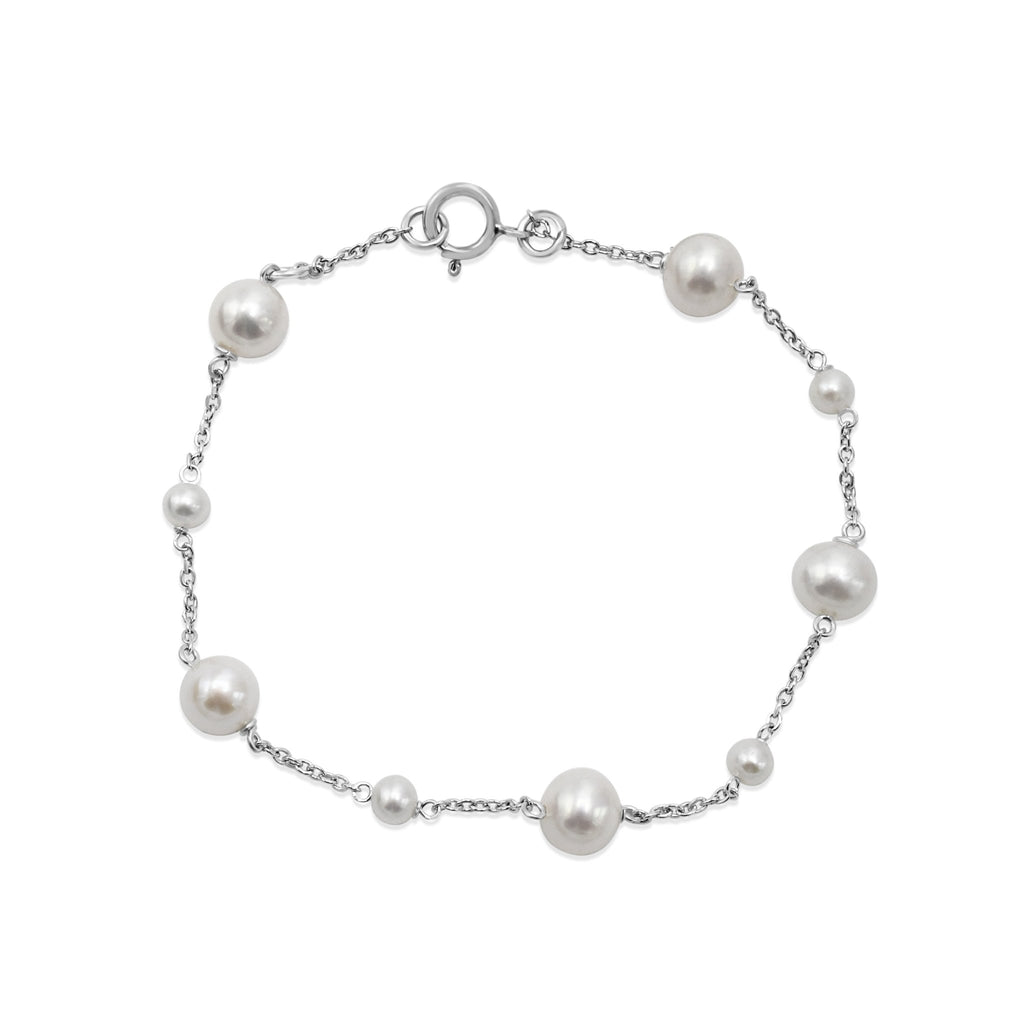 used 7" Varied Size Freshwater Cultured Pearl Bracelet - 18ct White Gold