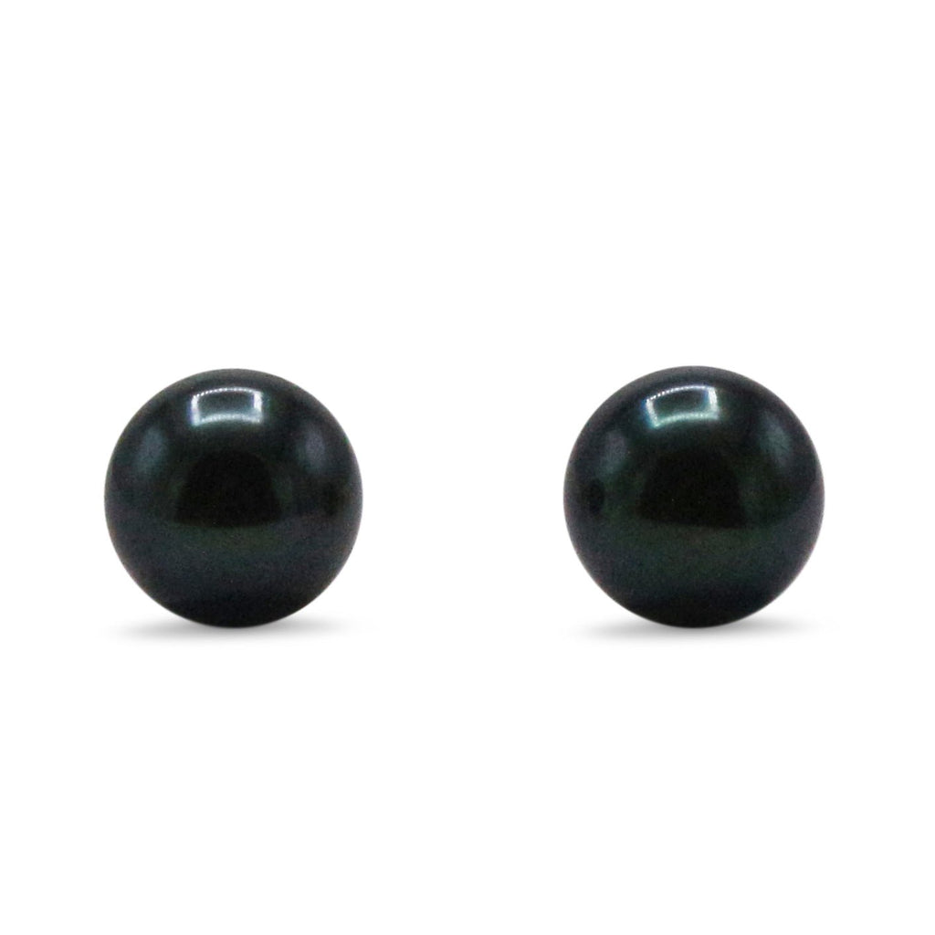 used 8-8.5mm Black Akoya Cultured Pearl Earstuds - 18ct Yellow Gold