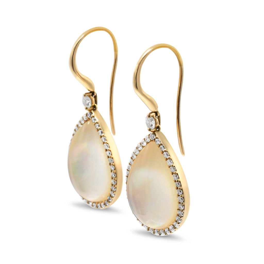 used A Pair Of Mother - Of - Pearl & Diamond Drop Earrings, By Roberto Coin.