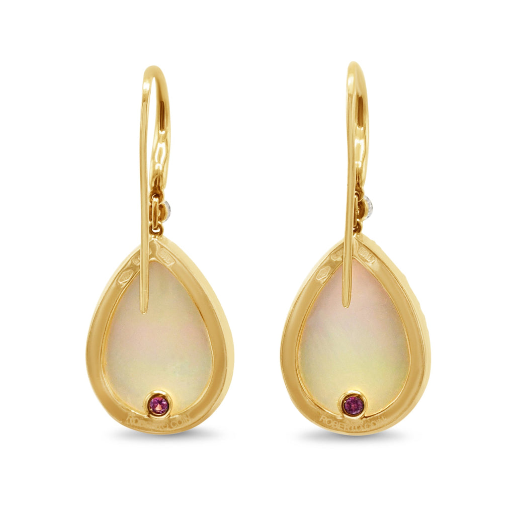 used A Pair Of Mother - Of - Pearl & Diamond Drop Earrings, By Roberto Coin.