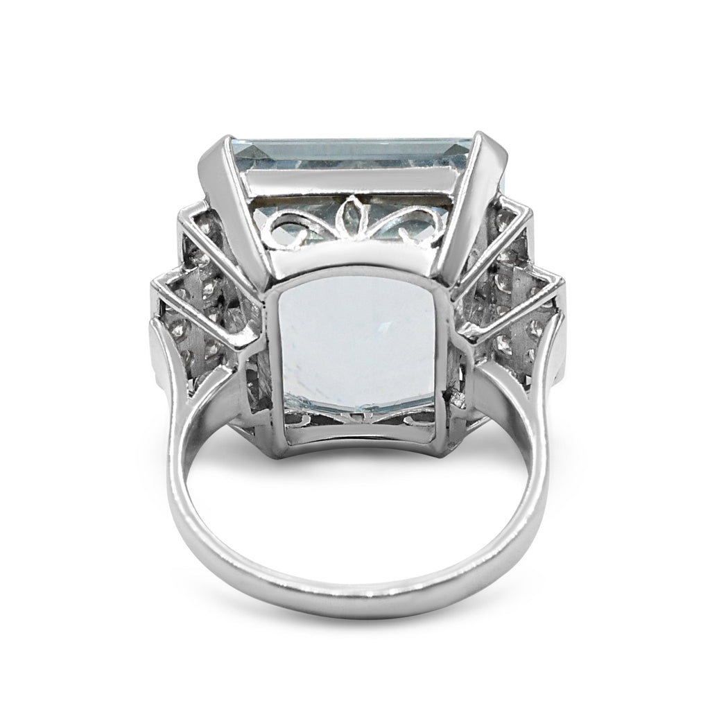 used Aquamarine Cocktail Ring, Brilliant Cut Diamond 2 Row Shoulders