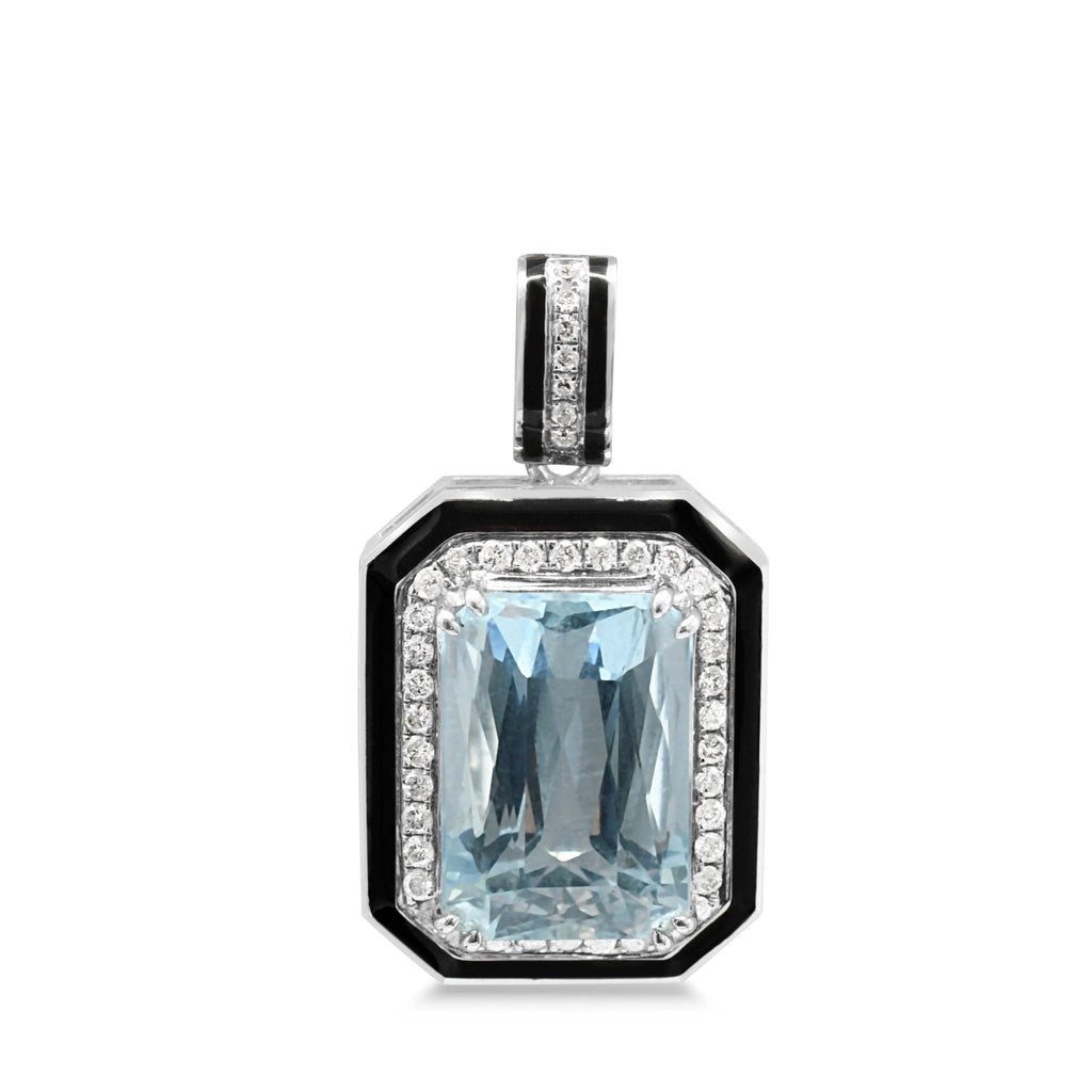 used Aquamarine, Diamond & Black Enamel Pendant