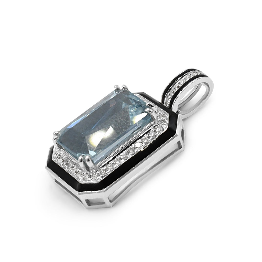 used Aquamarine, Diamond & Black Enamel Pendant