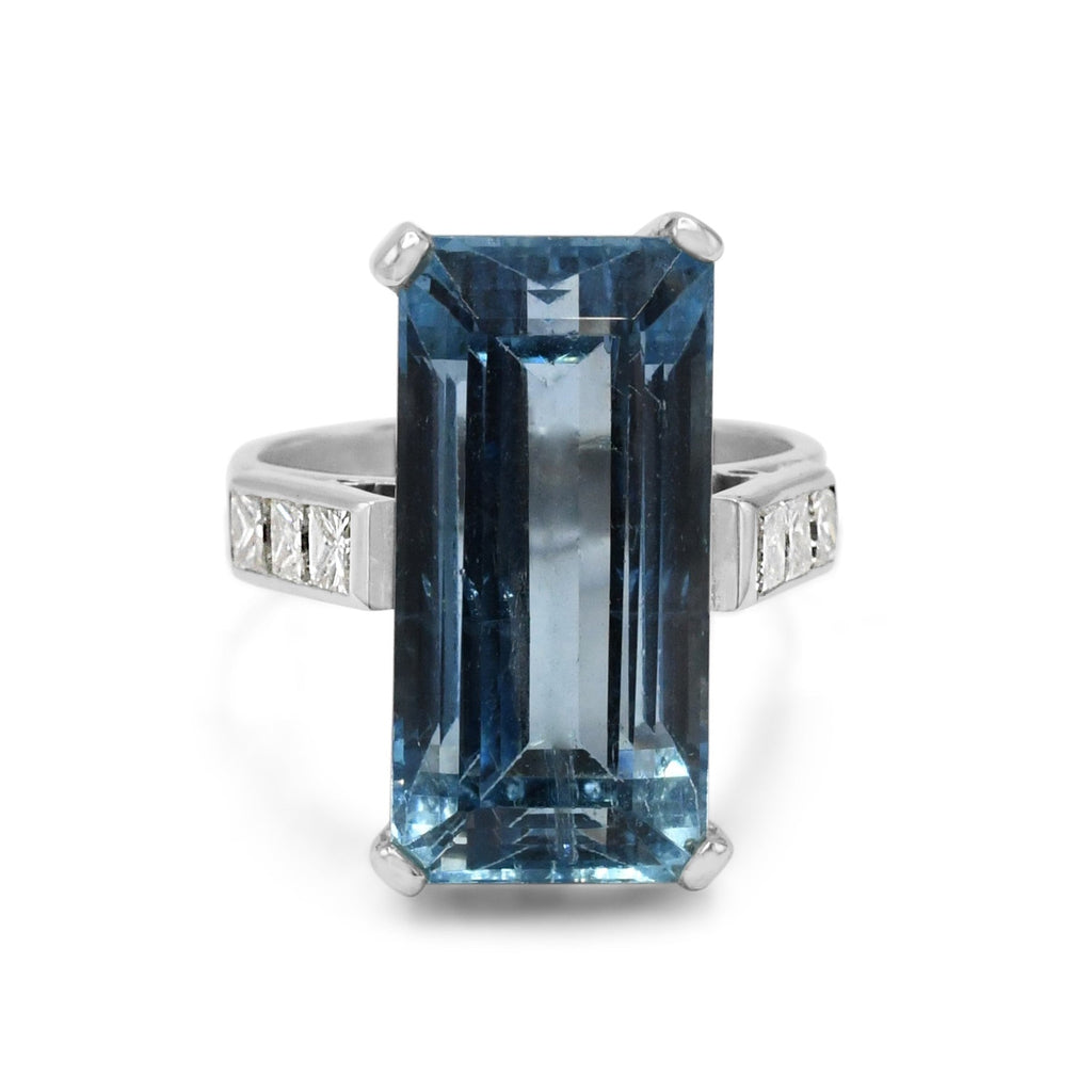 used Aquamarine Ring, Princess Cut Diamond Shoulder