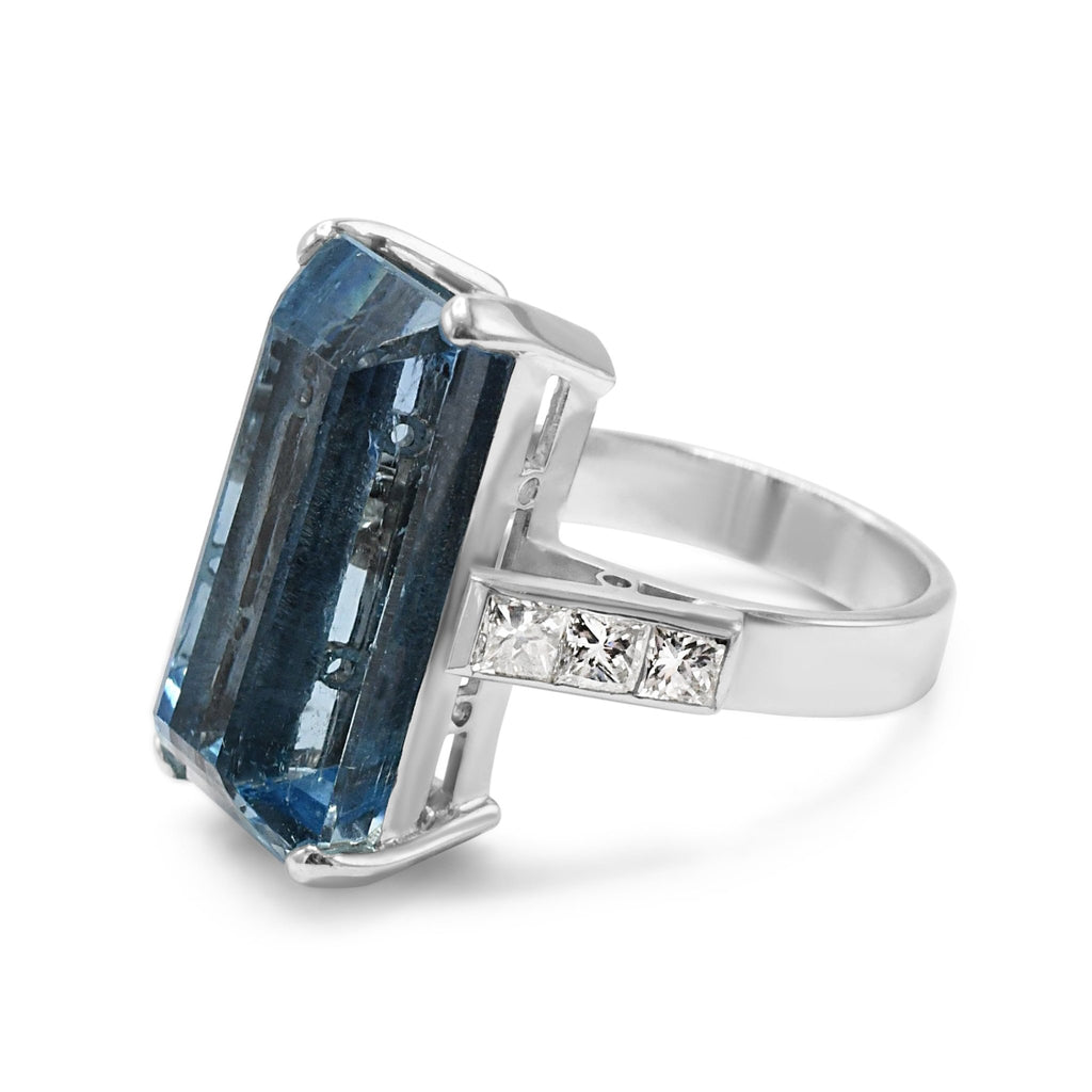 used Aquamarine Ring, Princess Cut Diamond Shoulder