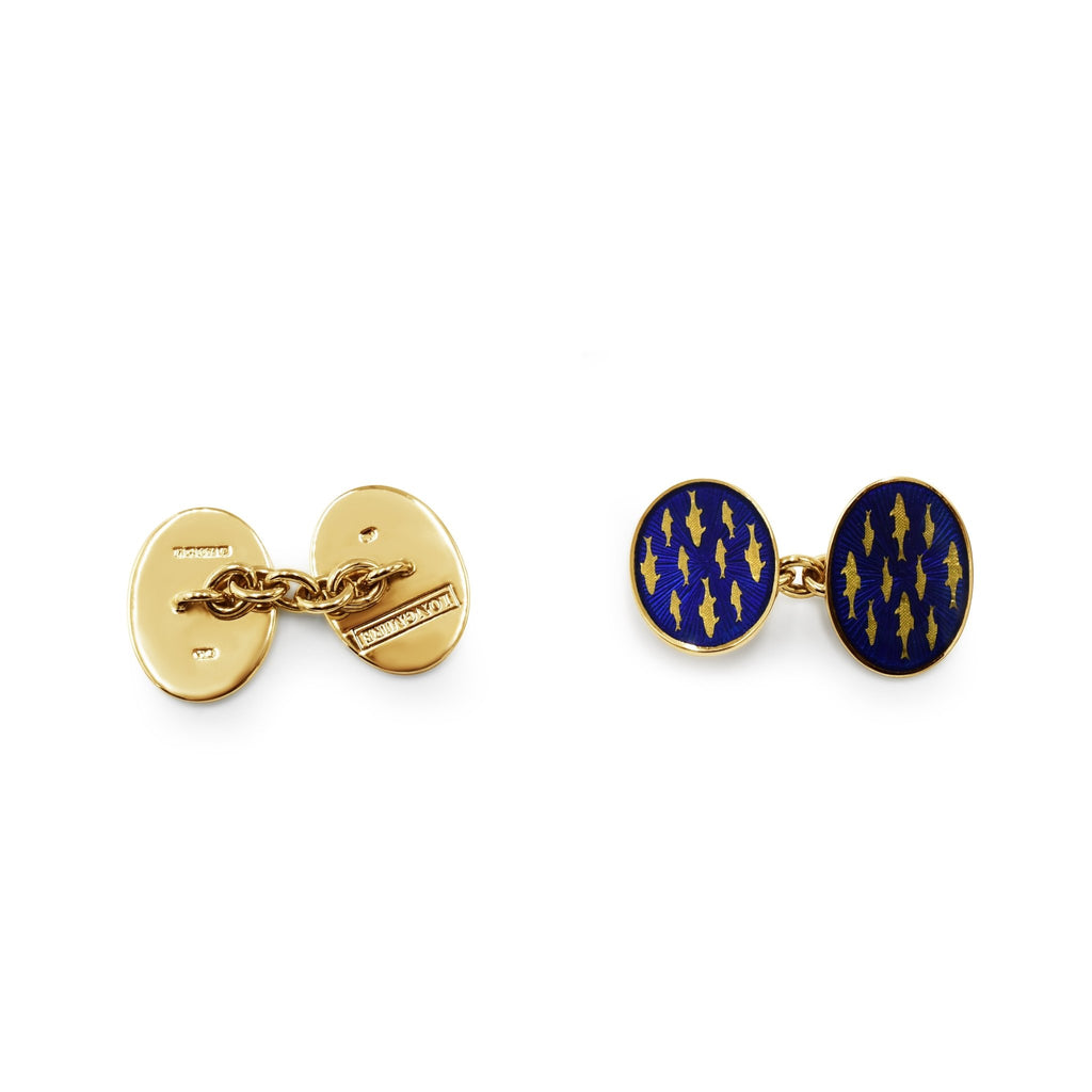 used Blue Enameled Oval Fish Cufflinks By Longmire - 18ct Yellow Gold