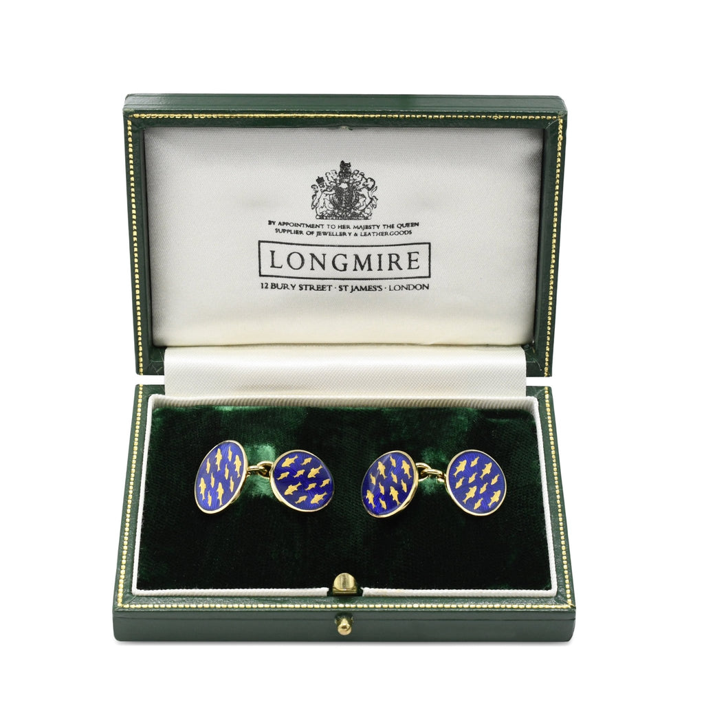 used Blue Enameled Oval Fish Cufflinks By Longmire - 18ct Yellow Gold