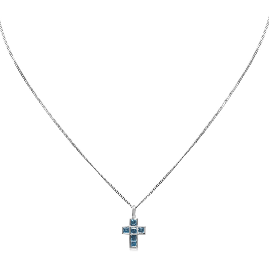 used Blue Topaz Mini Cross Pendant By Theo Fennell - 18ct White Gold