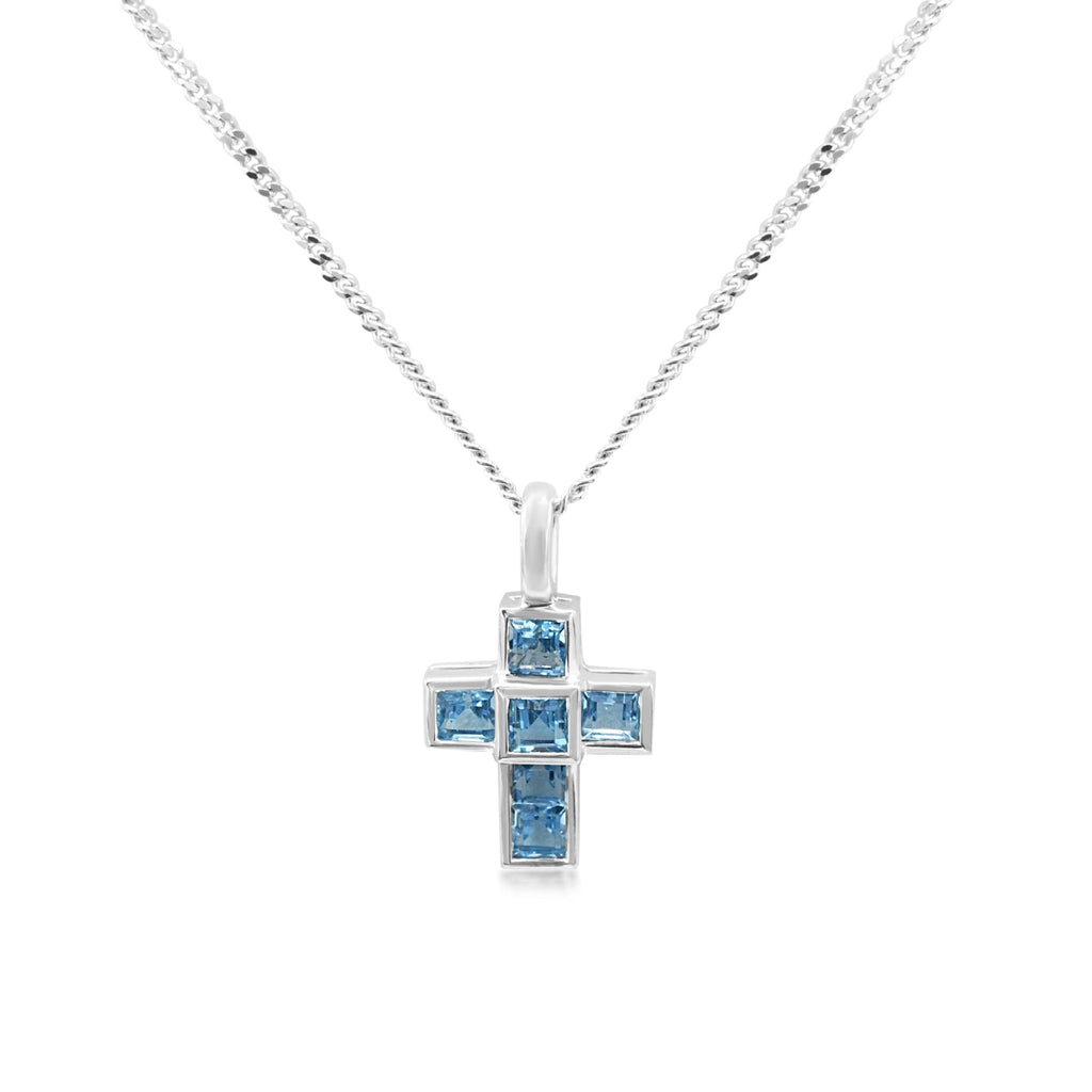 used Blue Topaz Mini Cross Pendant By Theo Fennell - 18ct White Gold