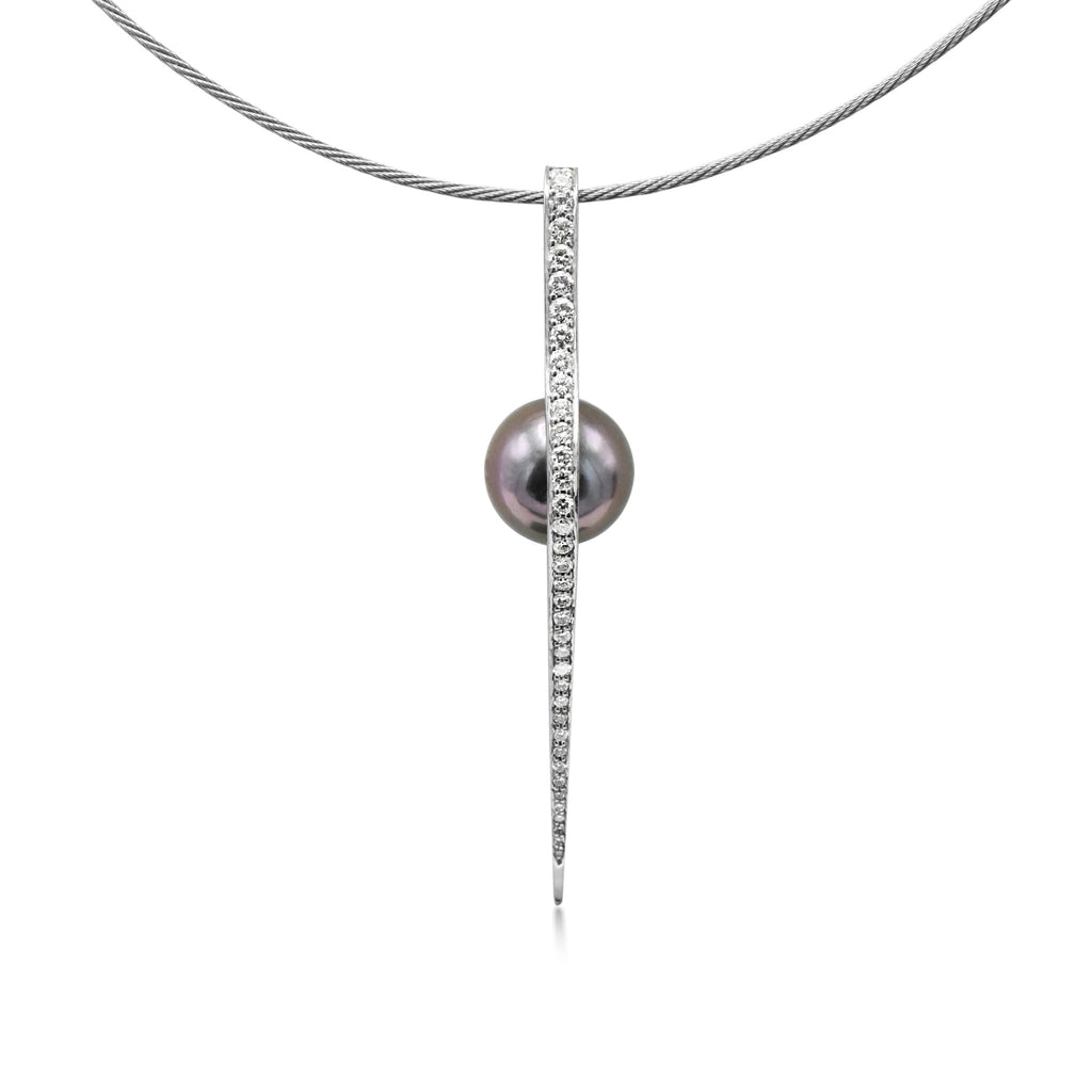 used Boodles 10.5mm Tahitian Pearl & Diamond Pendant Necklace