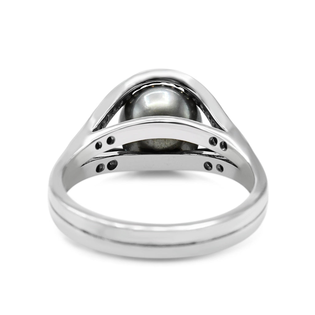 used Boodles 10mm Tahitian Pearl & Diamond Ring - 18ct White Gold