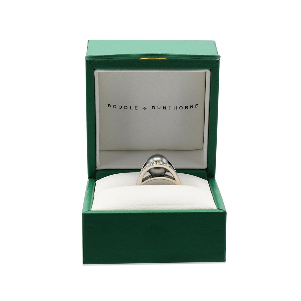 used Boodles 10mm Tahitian Pearl & Diamond Ring - 18ct White Gold