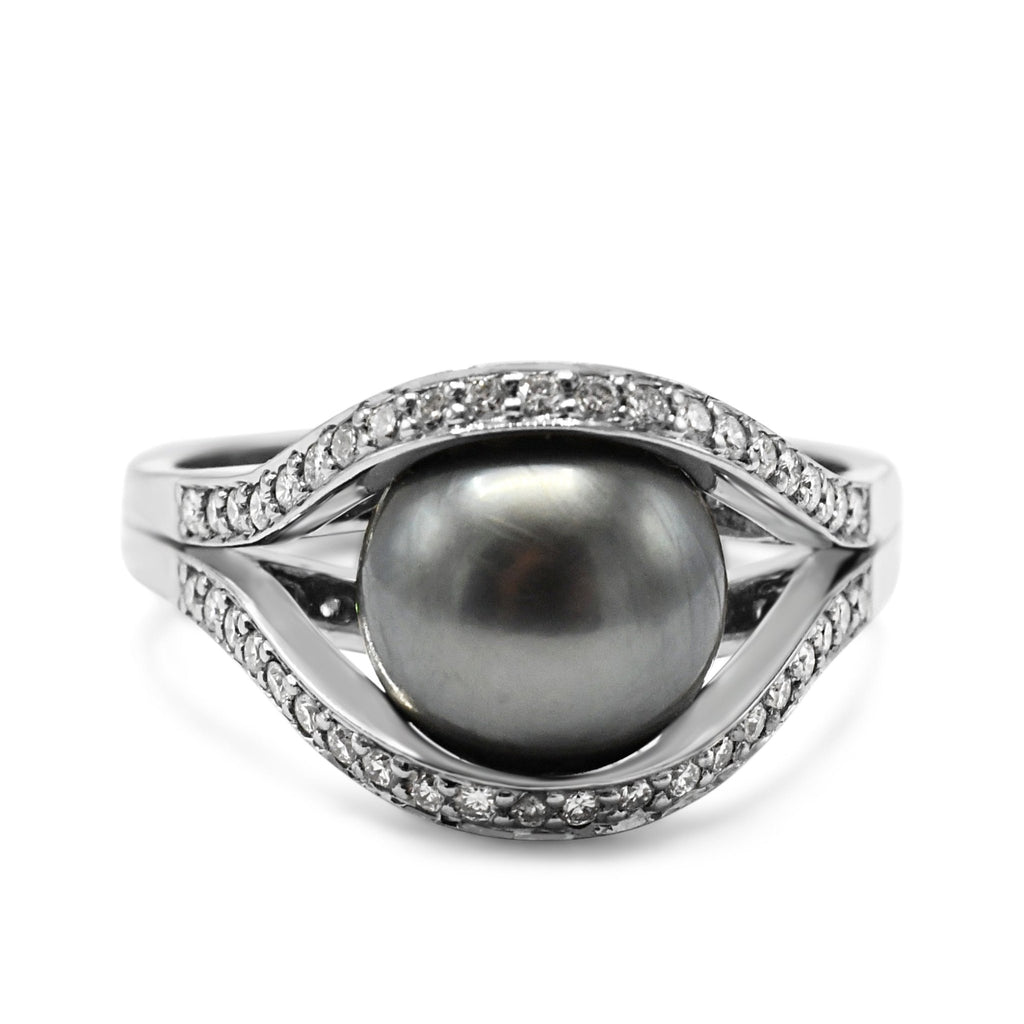 used Boodles 10mm Tahitian Pearl & Diamond Ring - 18ct White Gold