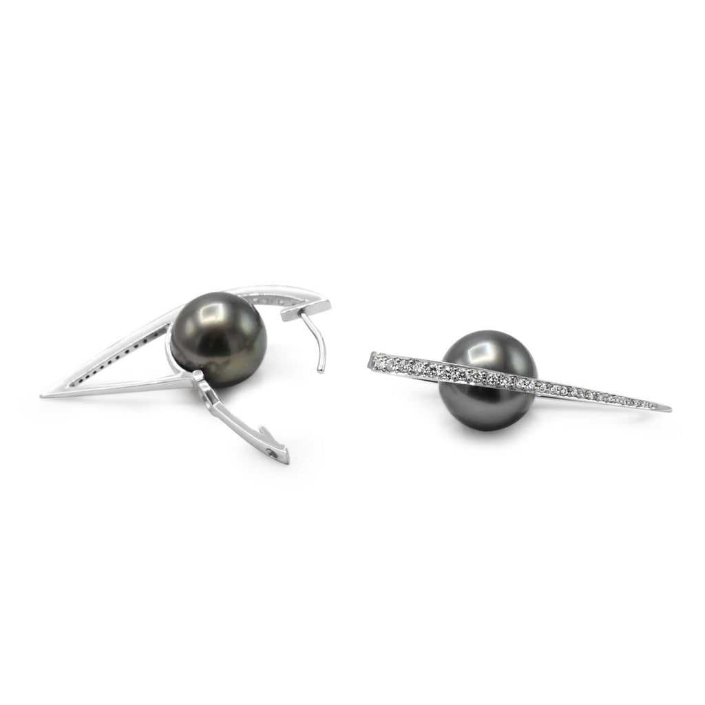 used Boodles 11mm Tahitian Pearl & Diamond Earrings