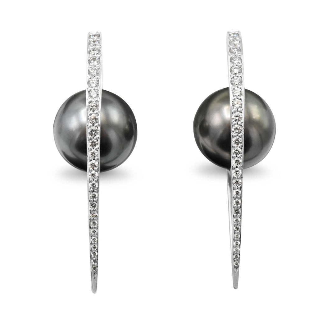 used Boodles 11mm Tahitian Pearl & Diamond Earrings